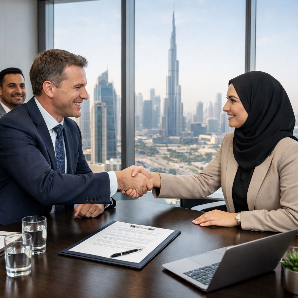 Business meeting and contract signing in Dubai